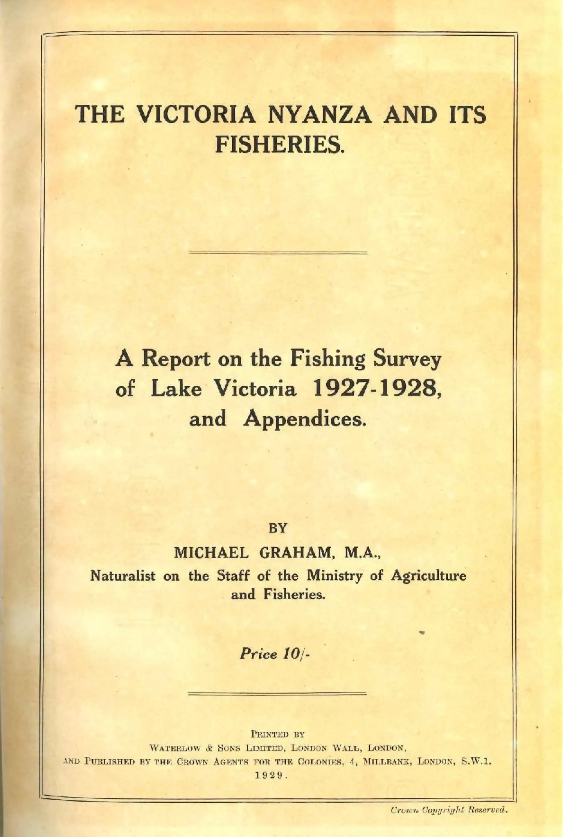 The Victoria Nyanza and its Fisheries — Graham’s 1929 report